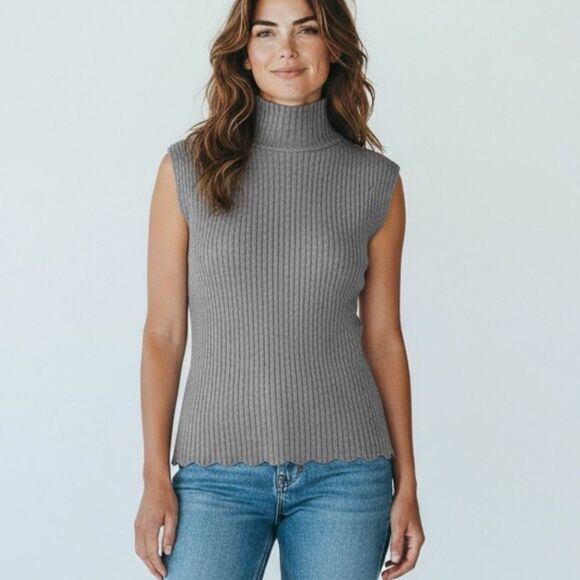 WORTHINGTON Oatmeal Brown Sleeveless Turtleneck Knit Sweater Sz M - Picture 1 of 6
